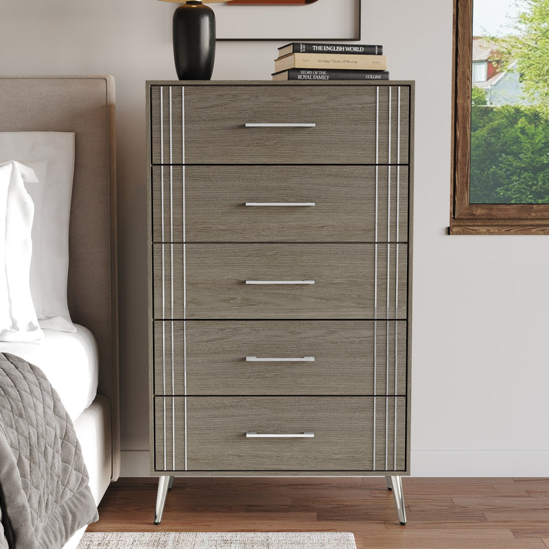 Home Design Ashwin 5 Drawer Chest, Gray