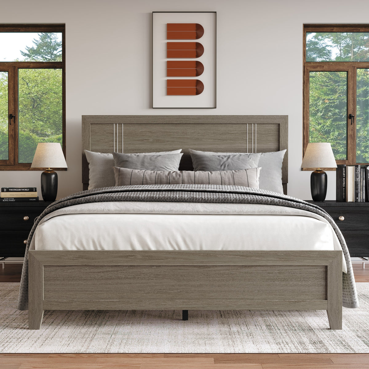 Home Design Ashwin Panel Bed Frame, Gray