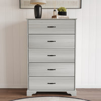 Home Design Harley 5-Drawer Chest, Modern Bedroom Storage Furniture, Light Gray Finish, Easy Assembly