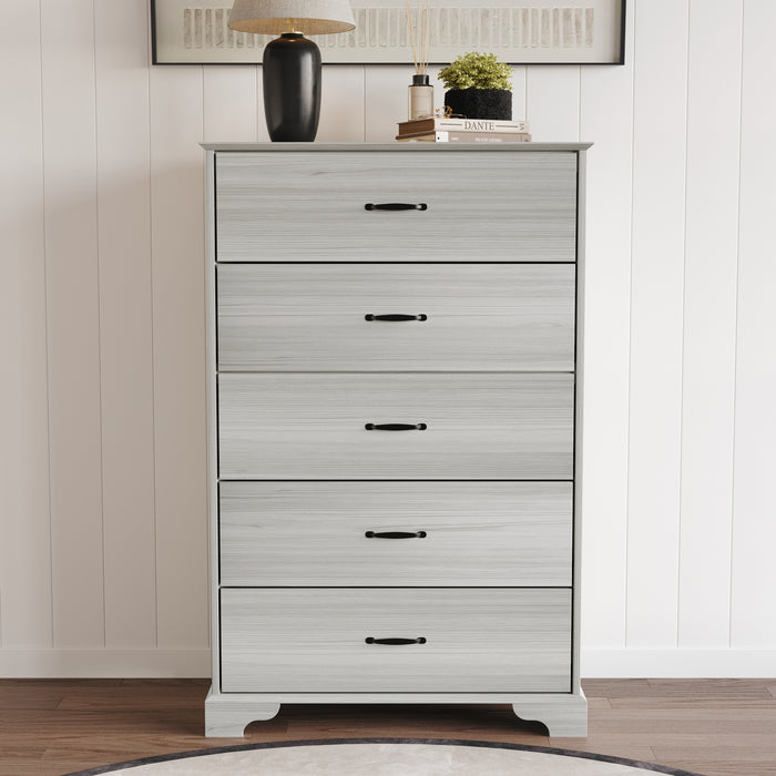 Home Design Harley 5-Drawer Chest, Modern Bedroom Storage Furniture, Light Gray Finish, Easy Assembly