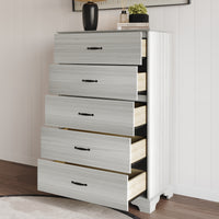 Home Design Harley 5-Drawer Chest, Modern Bedroom Storage Furniture, Light Gray Finish, Easy Assembly