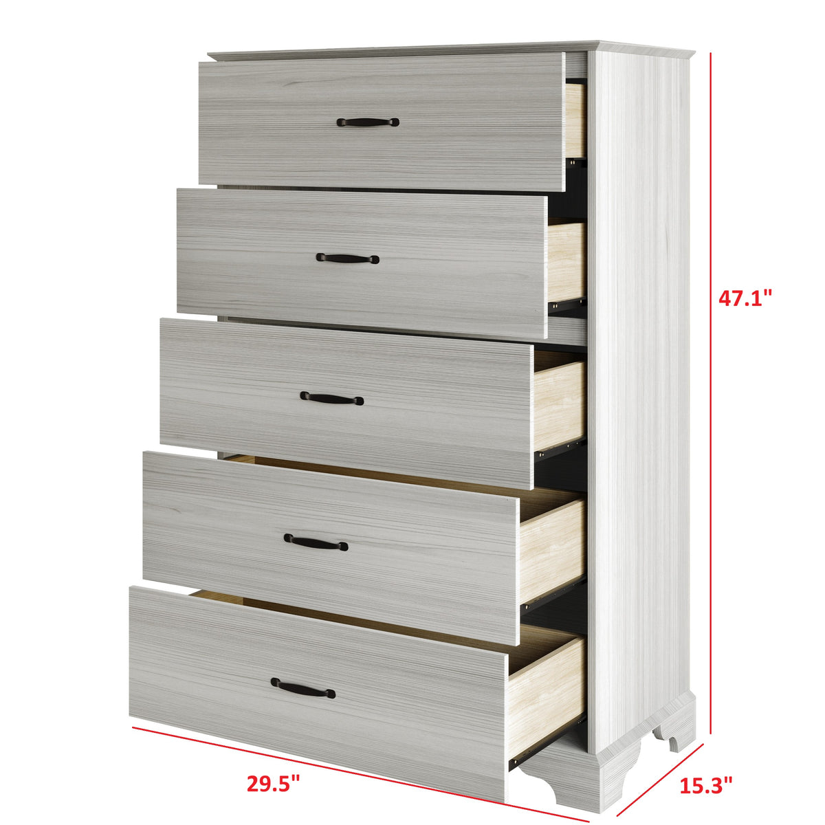 Home Design Harley 5-Drawer Chest, Modern Bedroom Storage Furniture, Light Gray Finish, Easy Assembly