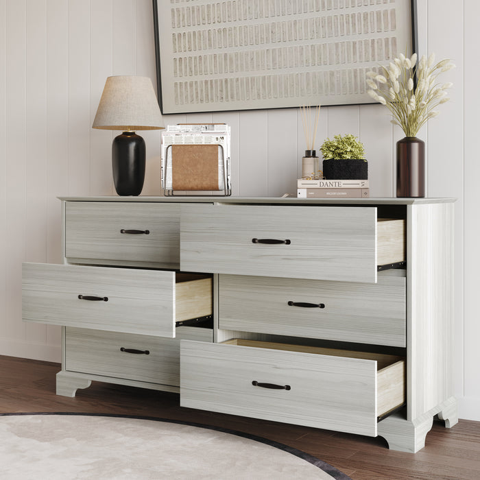 Home Design Harley 6-Drawer Dresser, Modern Bedroom Storage Furniture, Light Gray Finish, Easy Assembly