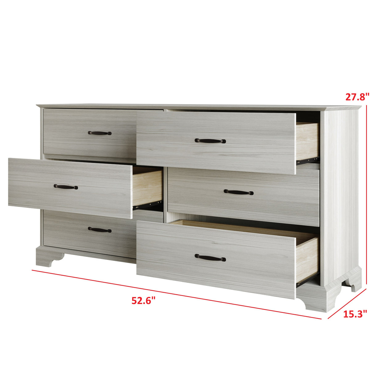 Home Design Harley 6-Drawer Dresser, Modern Bedroom Storage Furniture, Light Gray Finish, Easy Assembly