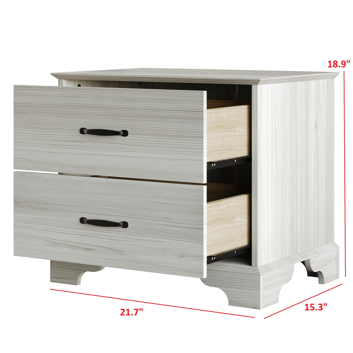 Home Design Harley 2-Drawer Nightstand, Modern Bedroom Storage Furniture, Light Gray Finish, Easy Assembly