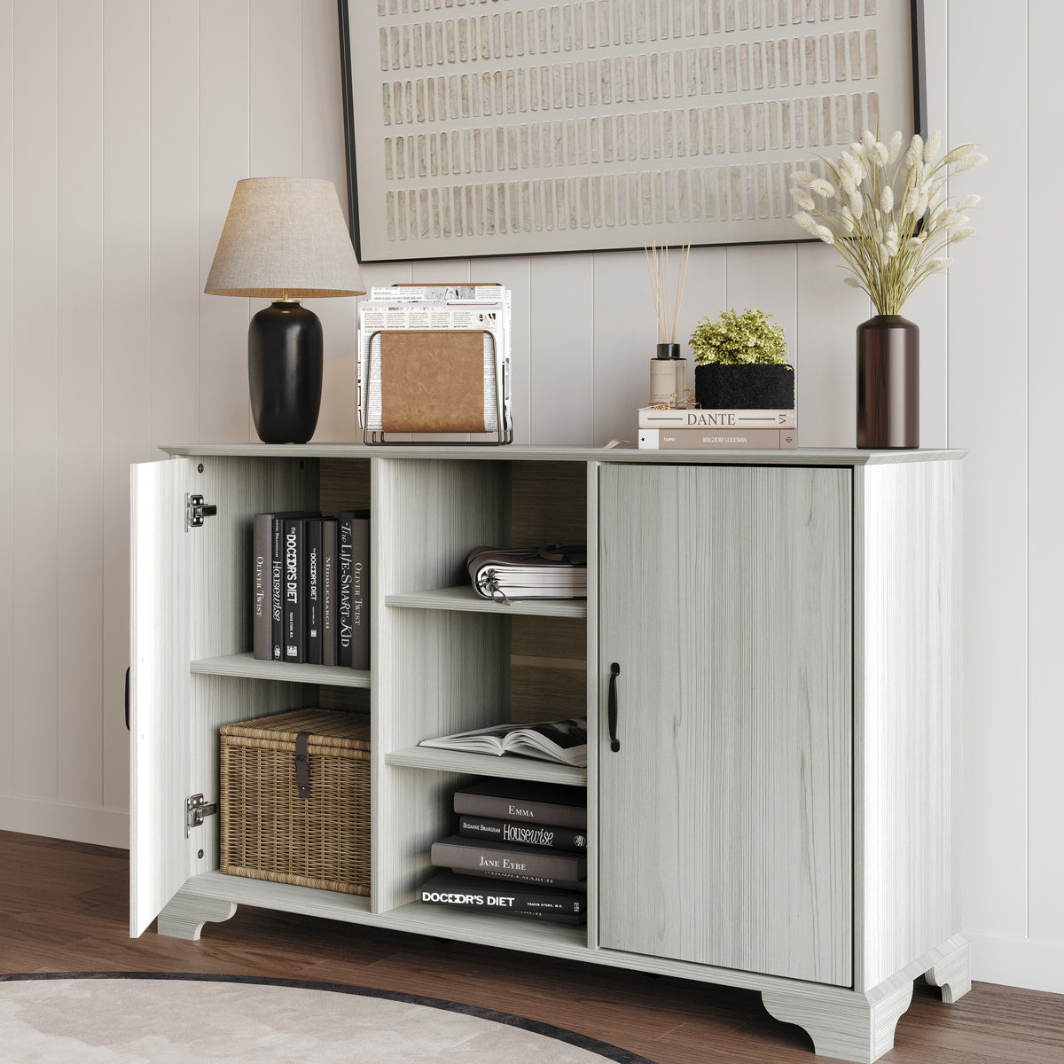 Home Design Harley Sideboard, Modern Bedroom Storage Furniture, Light Gray Finish, Easy Assembly