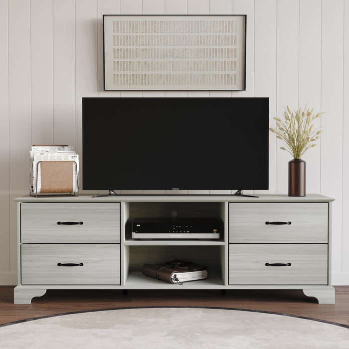 Home Design Harley TV Stand, Modern Bedroom Storage Furniture, Light Gray Finish, Easy Assembly