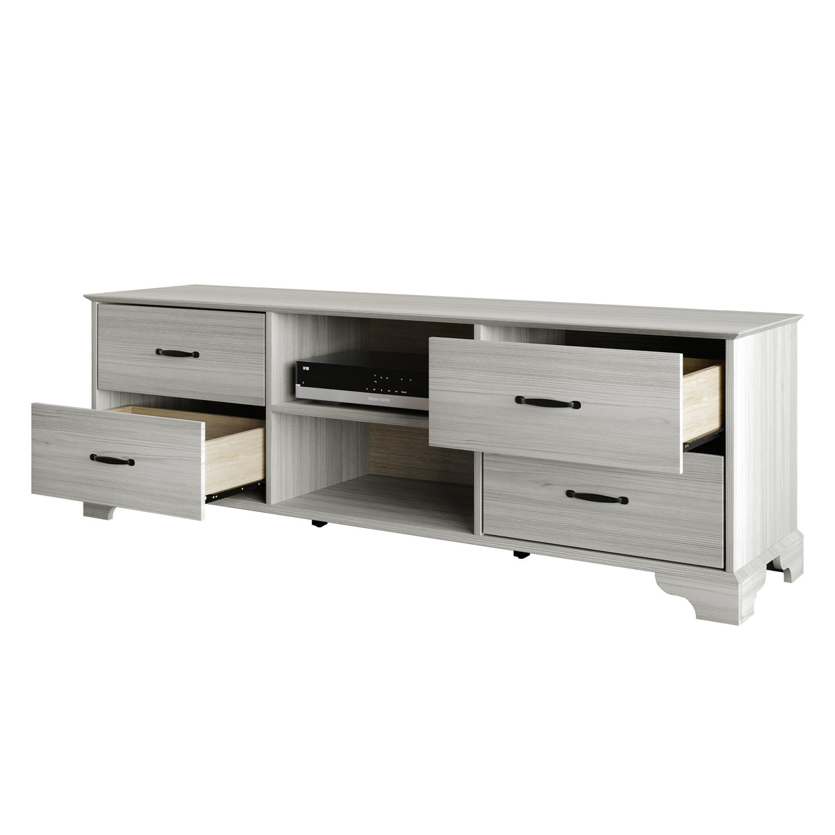 Home Design Harley TV Stand, Modern Bedroom Storage Furniture, Light Gray Finish, Easy Assembly