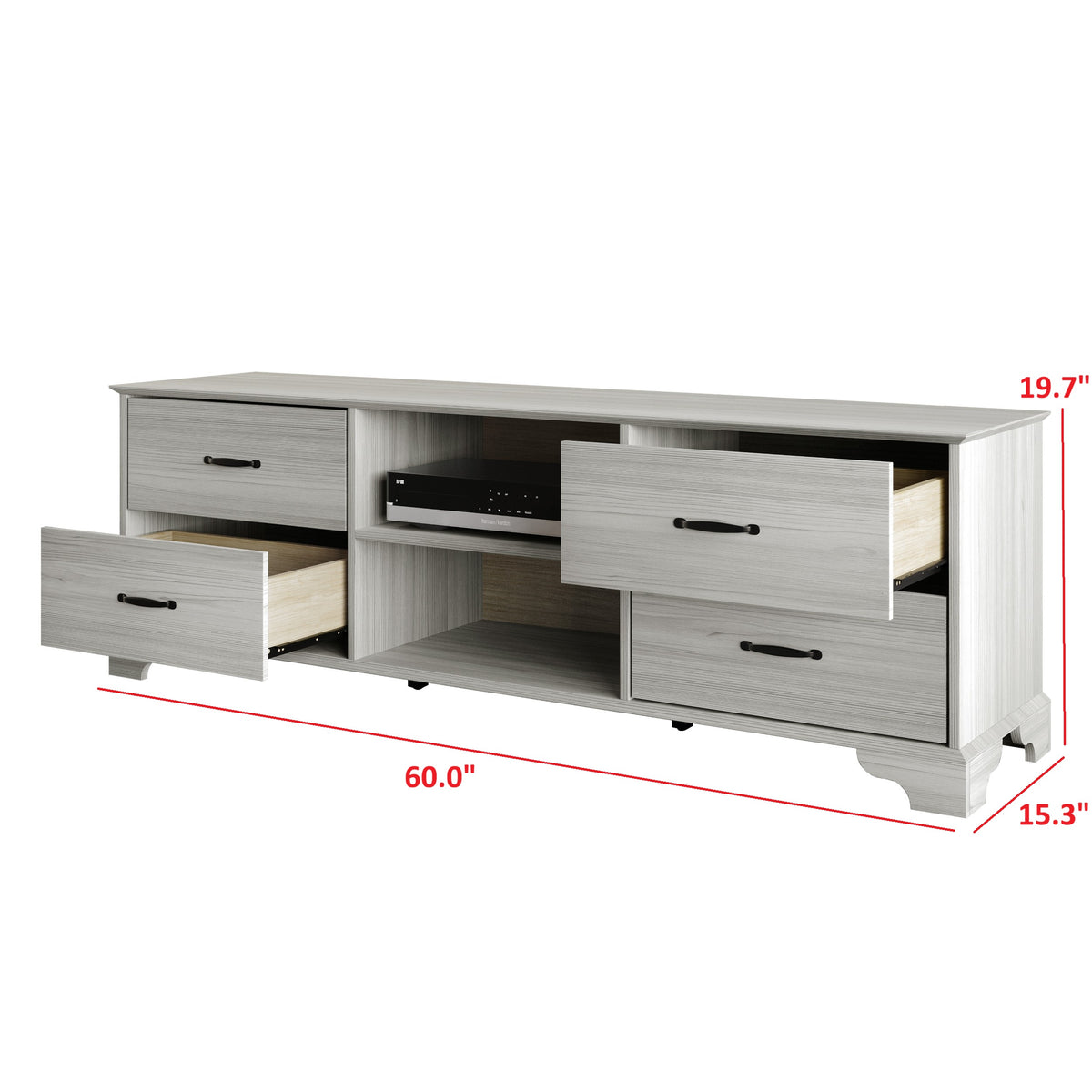 Home Design Harley TV Stand, Modern Bedroom Storage Furniture, Light Gray Finish, Easy Assembly