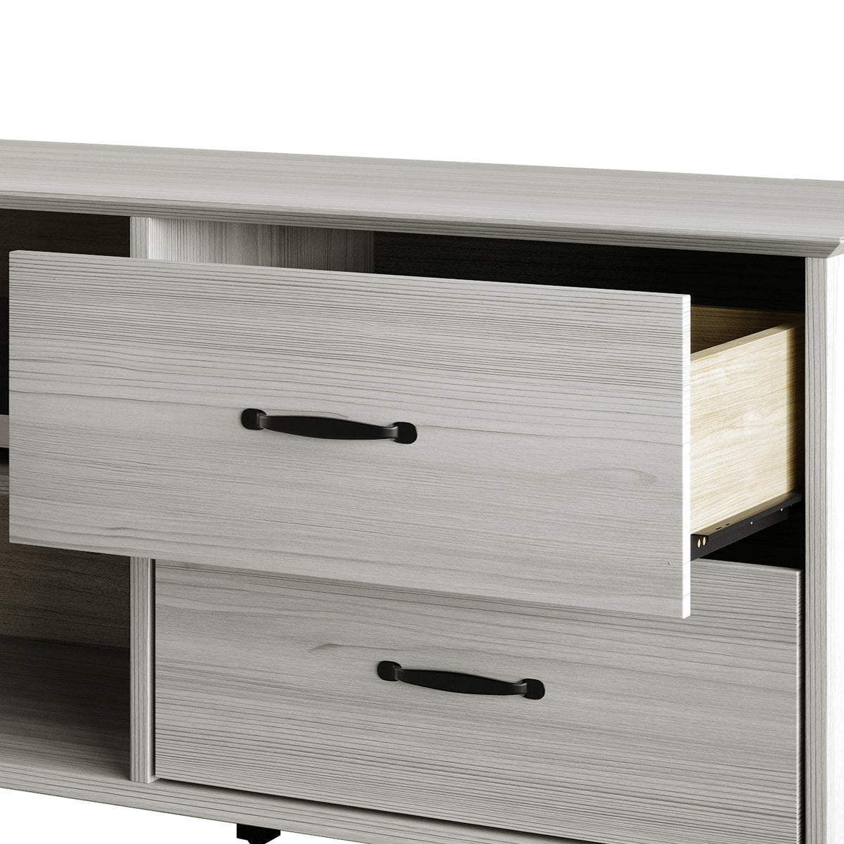 Home Design Harley TV Stand, Modern Bedroom Storage Furniture, Light Gray Finish, Easy Assembly