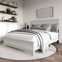 Home Design Harley Panel Bed Frame With Wood Headboard & Footboard, Require Box Spring, Light Gray, Easy Assembly
