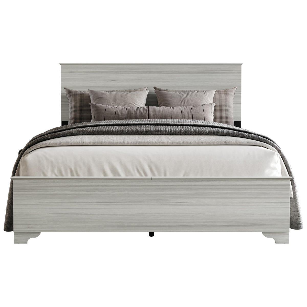 Home Design Harley Panel Bed Frame With Wood Headboard & Footboard, Require Box Spring, Light Gray, Easy Assembly
