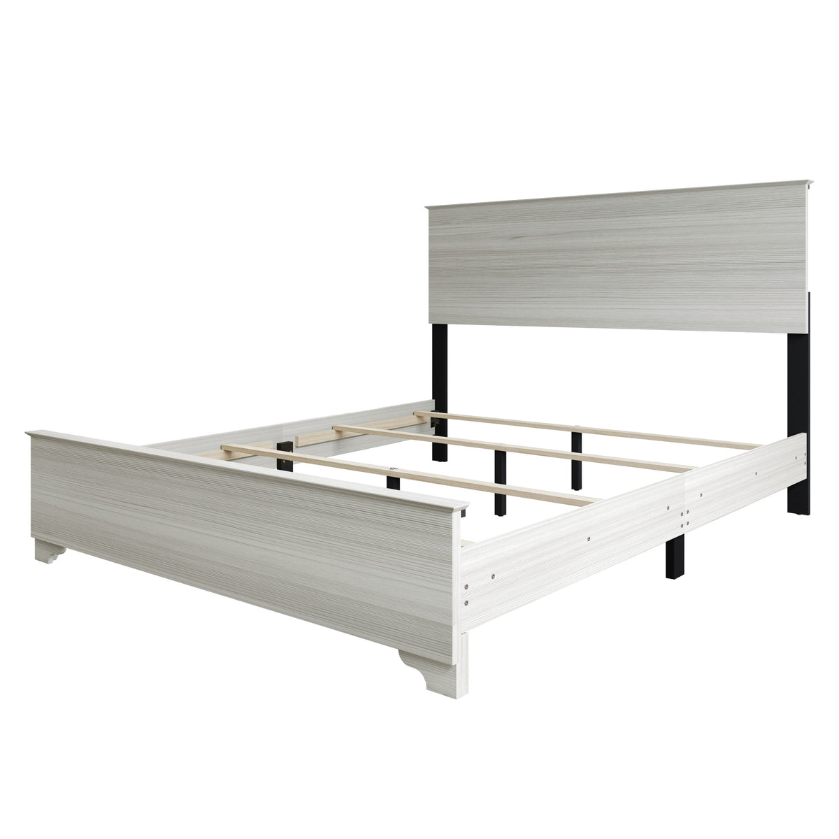 Home Design Harley Panel Bed Frame With Wood Headboard & Footboard, Require Box Spring, Light Gray, Easy Assembly