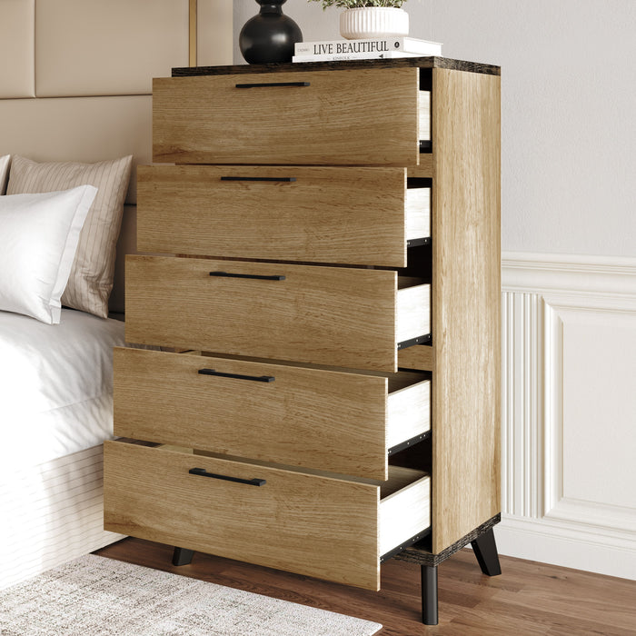 Home Design Emersyn 5 Drawer Chest, Natural Oak