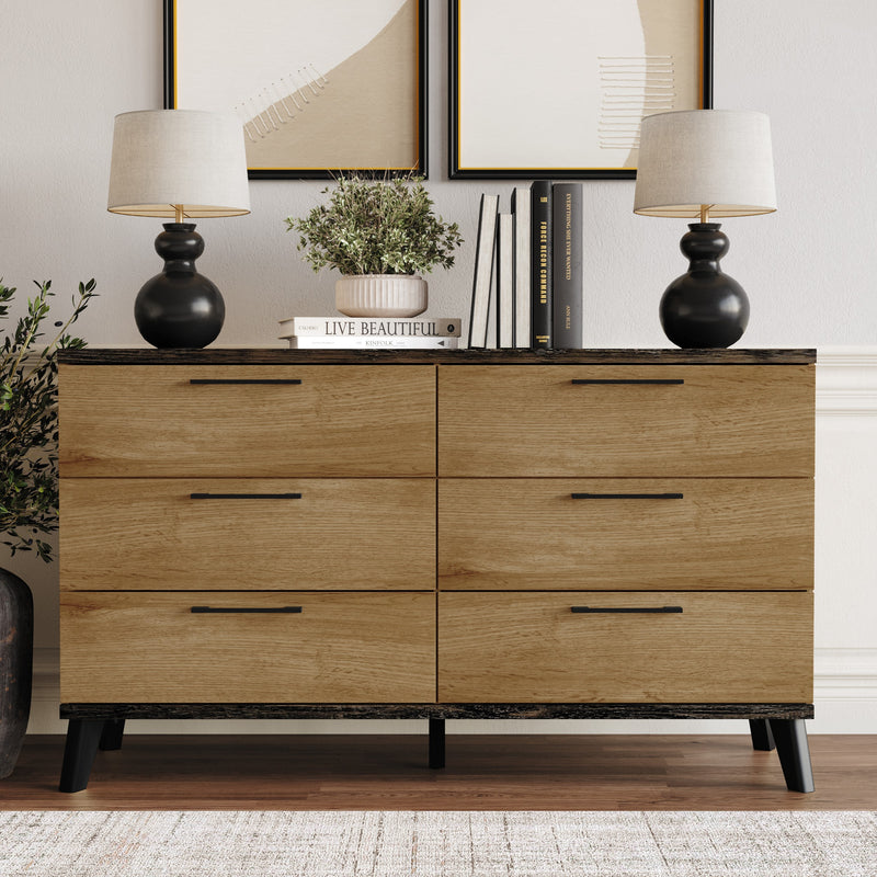Home Design Emersyn 6 Drawer Dresser, Natural Oak