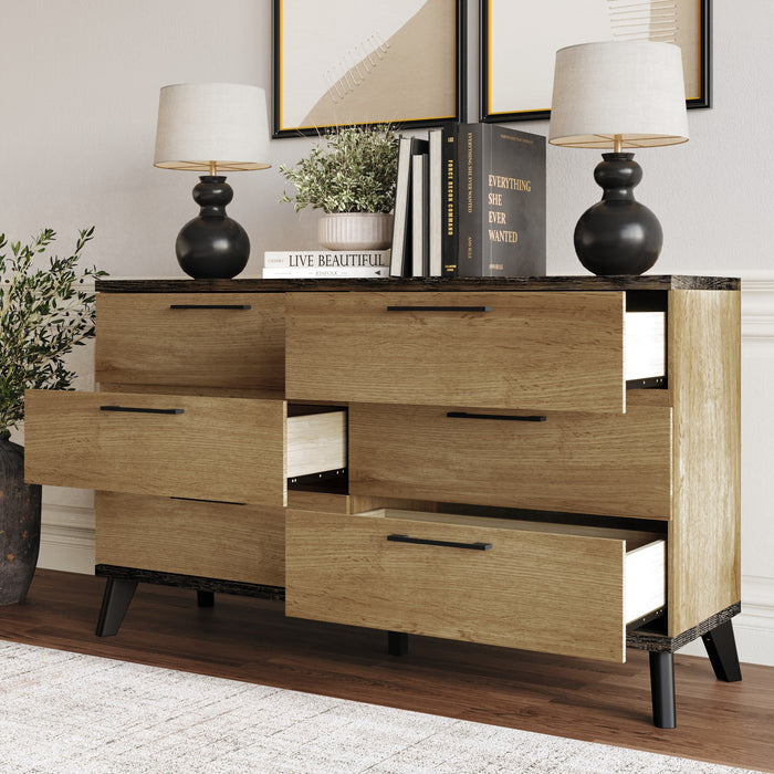 Home Design Emersyn 6 Drawer Dresser, Natural Oak