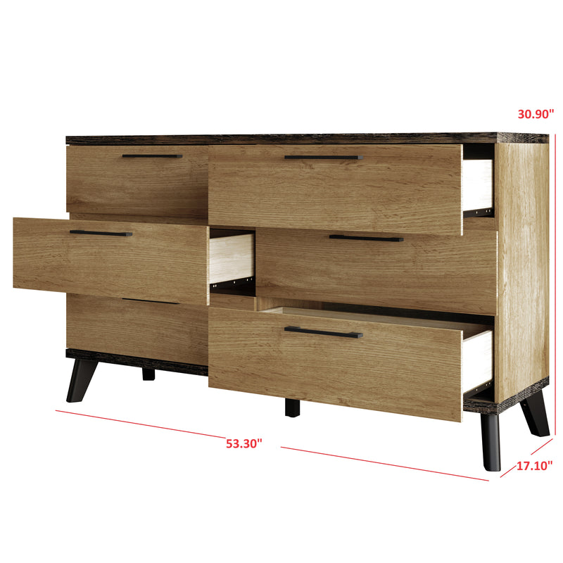 Home Design Emersyn 6 Drawer Dresser, Natural Oak