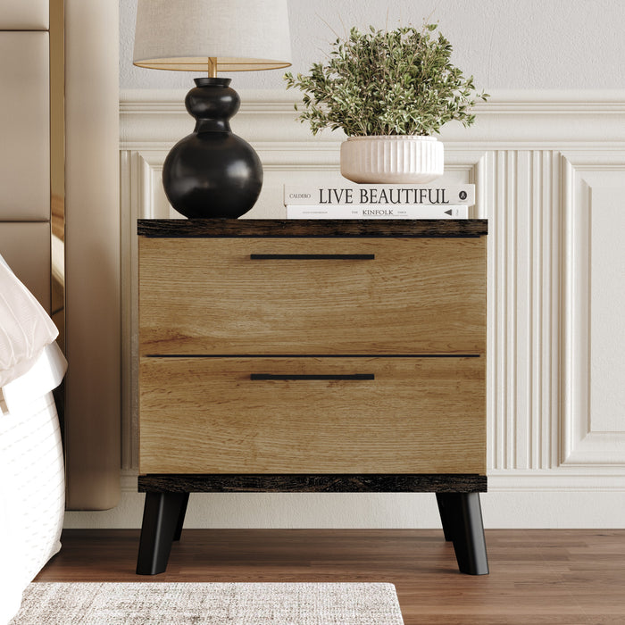 Home Design Emersyn 2 Drawer Nightstand, Natural Oak