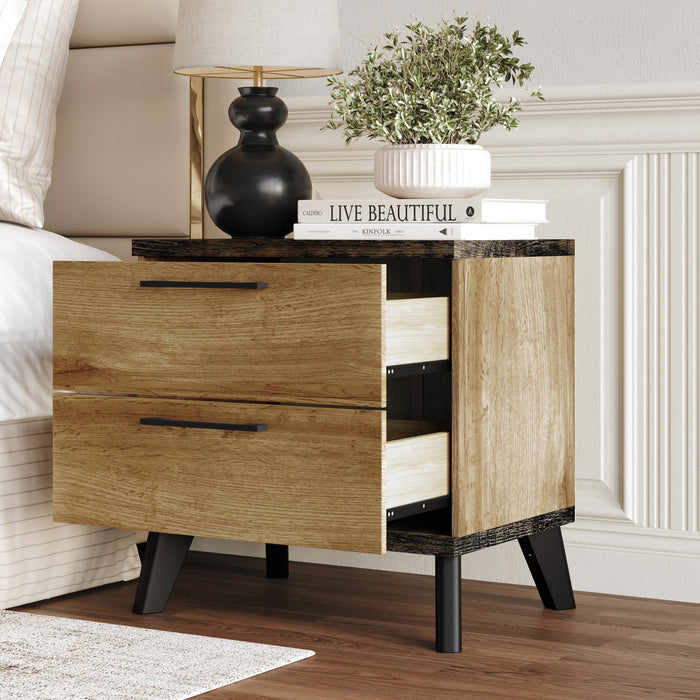 Home Design Emersyn 2 Drawer Nightstand, Natural Oak