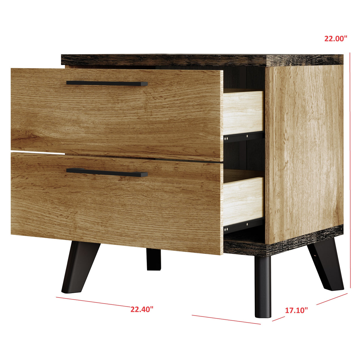 Home Design Emersyn 2 Drawer Nightstand, Natural Oak