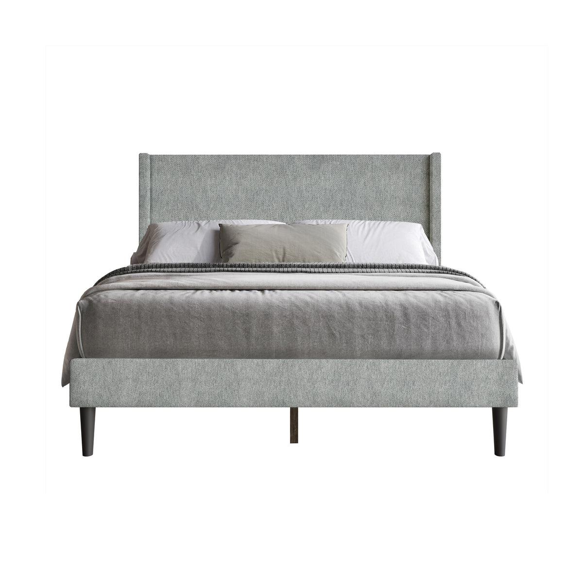 Home Design Bangor Upholstered Wingback Platform Bed, Linen, Sturdy Wood Frame, No Box Spring Required
