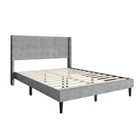 Home Design Bangor Upholstered Wingback Platform Bed, Linen, Sturdy Wood Frame, No Box Spring Required