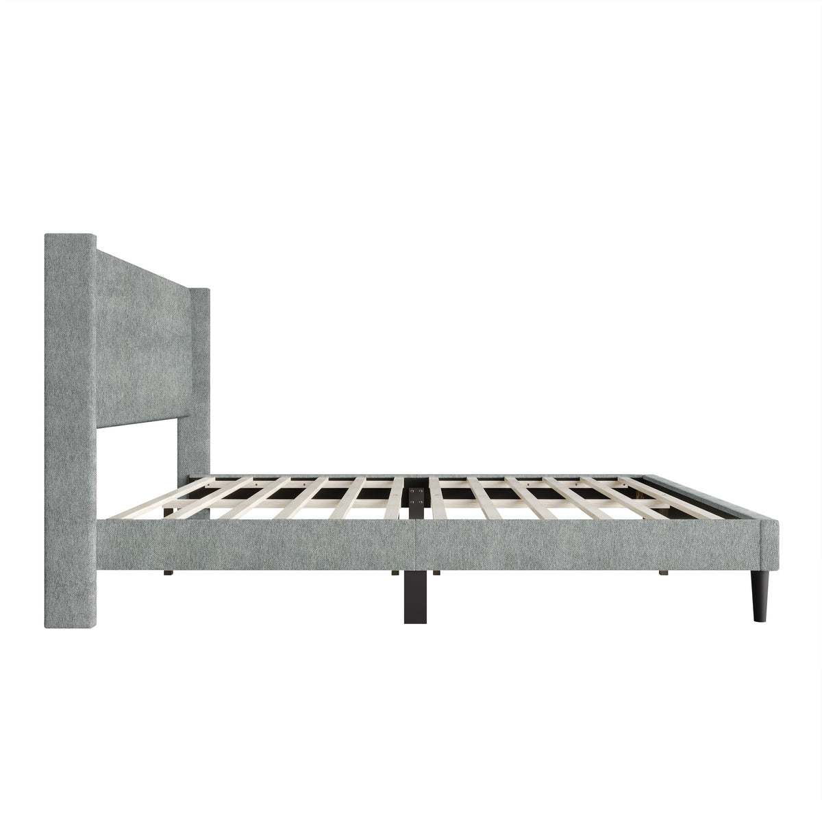 Home Design Bangor Upholstered Wingback Platform Bed, Linen, Sturdy Wood Frame, No Box Spring Required