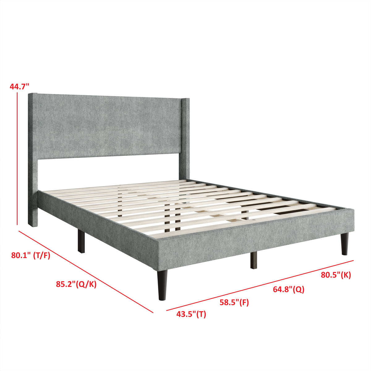 Home Design Bangor Upholstered Wingback Platform Bed, Linen, Sturdy Wood Frame, No Box Spring Required