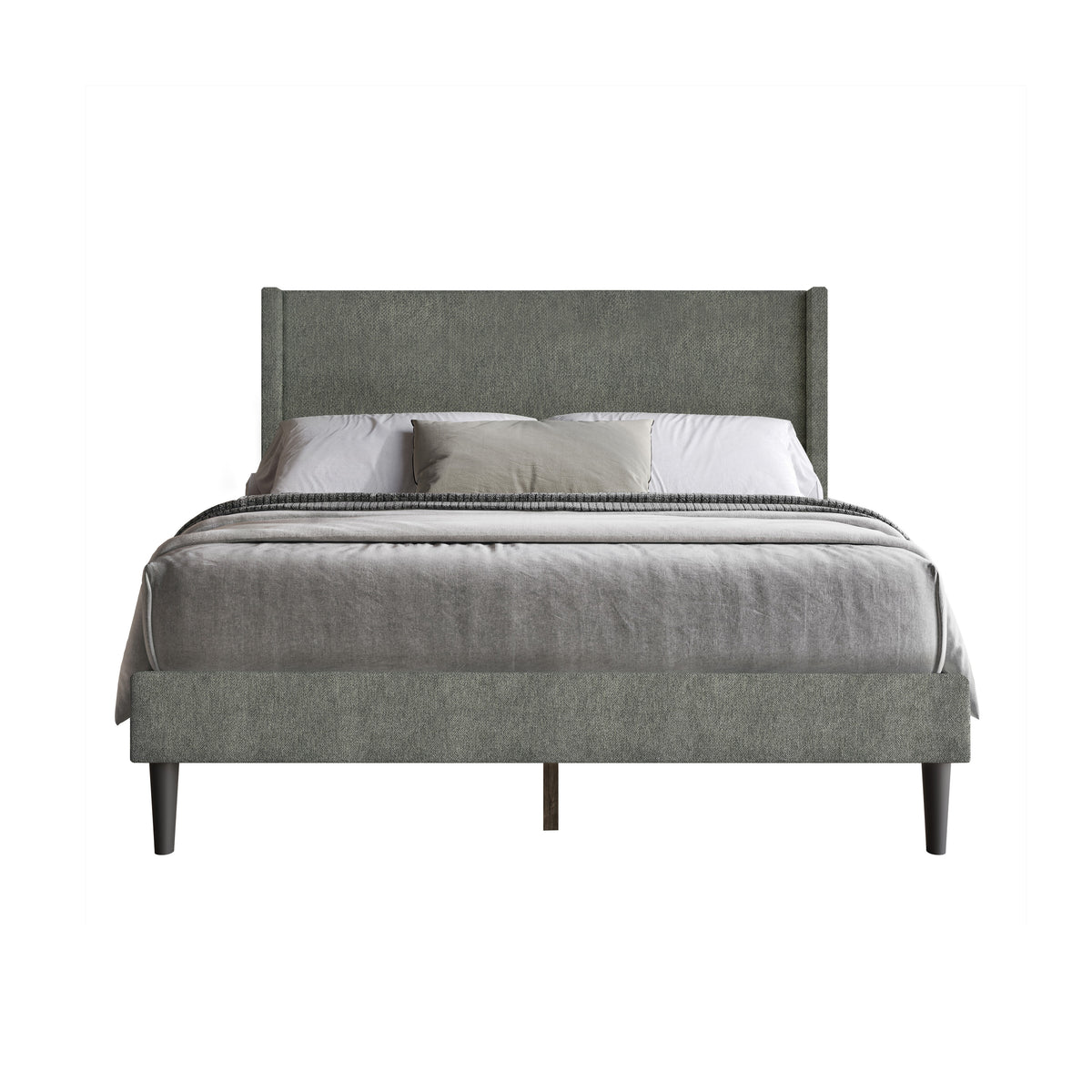 Home Design Bangor Upholstered Wingback Platform Bed, Linen, Sturdy Wood Frame, No Box Spring Required