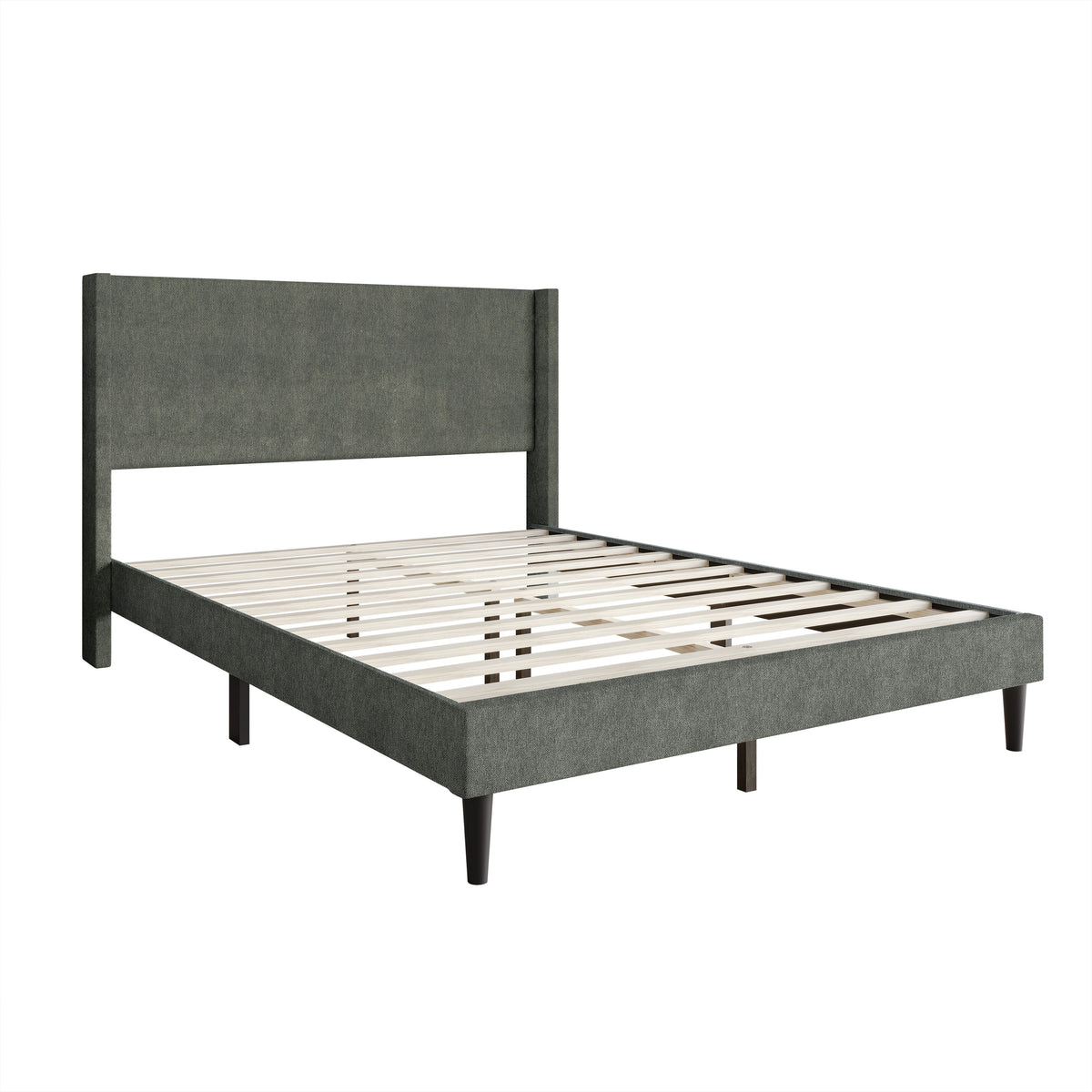 Home Design Bangor Upholstered Wingback Platform Bed, Linen, Sturdy Wood Frame, No Box Spring Required