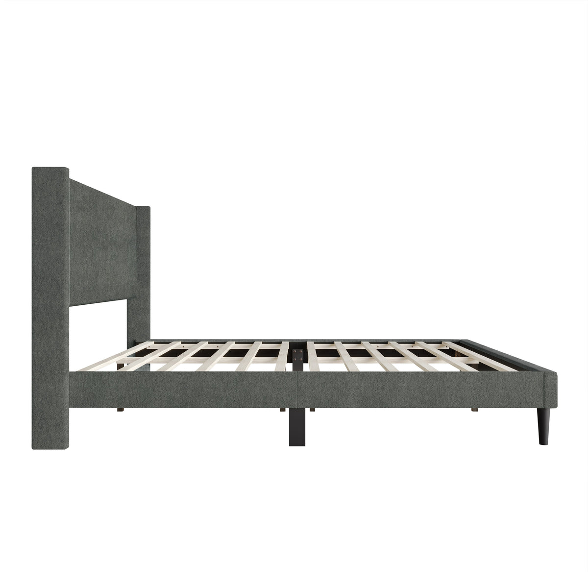 Home Design Bangor Upholstered Wingback Platform Bed, Linen, Sturdy Wood Frame, No Box Spring Required