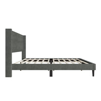 Home Design Bangor Upholstered Wingback Platform Bed, Linen, Sturdy Wood Frame, No Box Spring Required