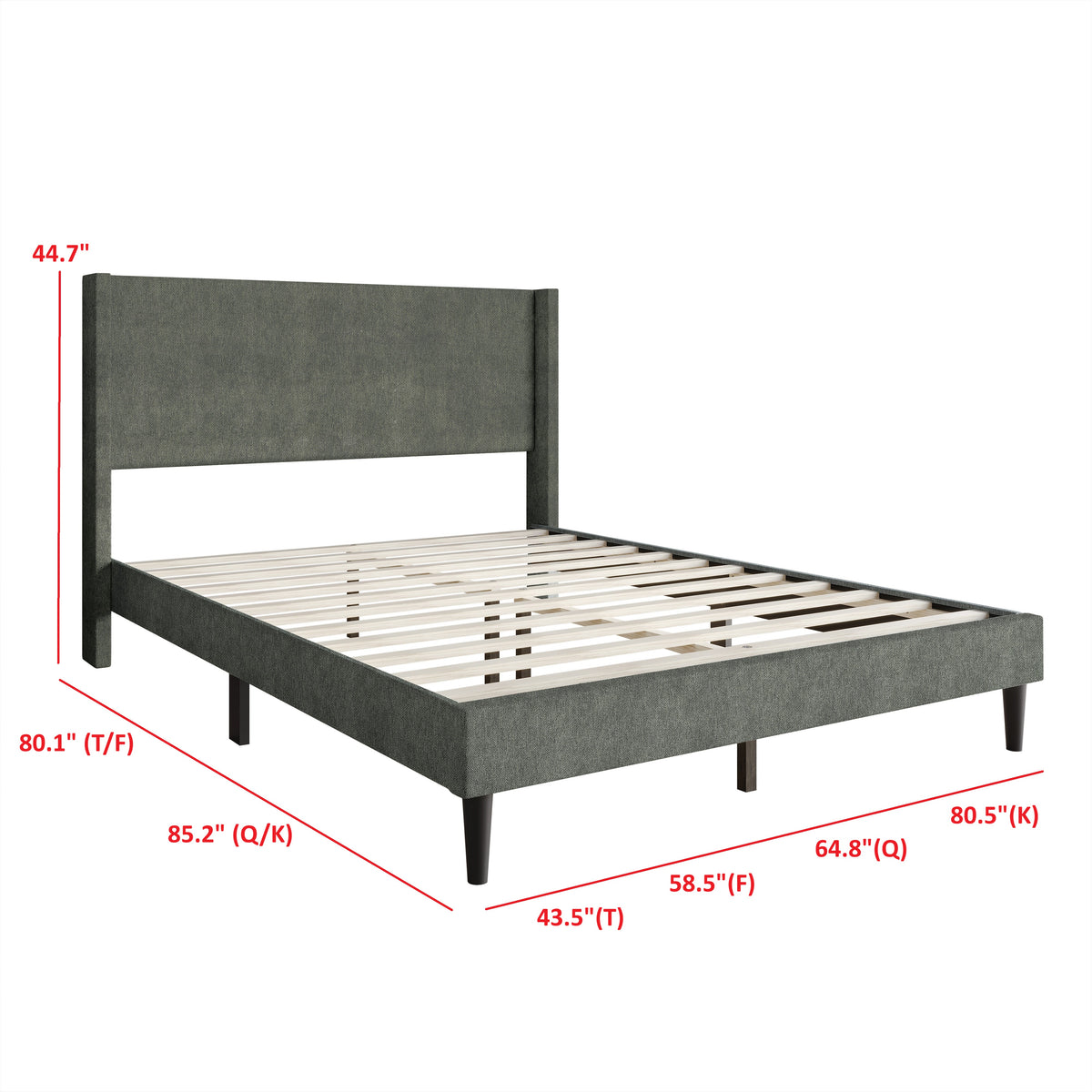 Home Design Bangor Upholstered Wingback Platform Bed, Linen, Sturdy Wood Frame, No Box Spring Required