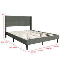 Home Design Bangor Upholstered Wingback Platform Bed, Linen, Sturdy Wood Frame, No Box Spring Required