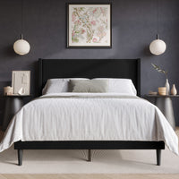 Home Design Bangor Upholstered Wingback Platform Bed, Linen, Sturdy Wood Frame, No Box Spring Required
