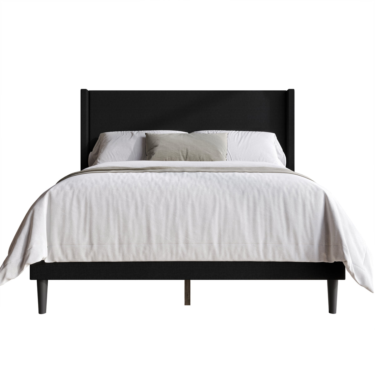 Home Design Bangor Upholstered Wingback Platform Bed, Linen, Sturdy Wood Frame, No Box Spring Required
