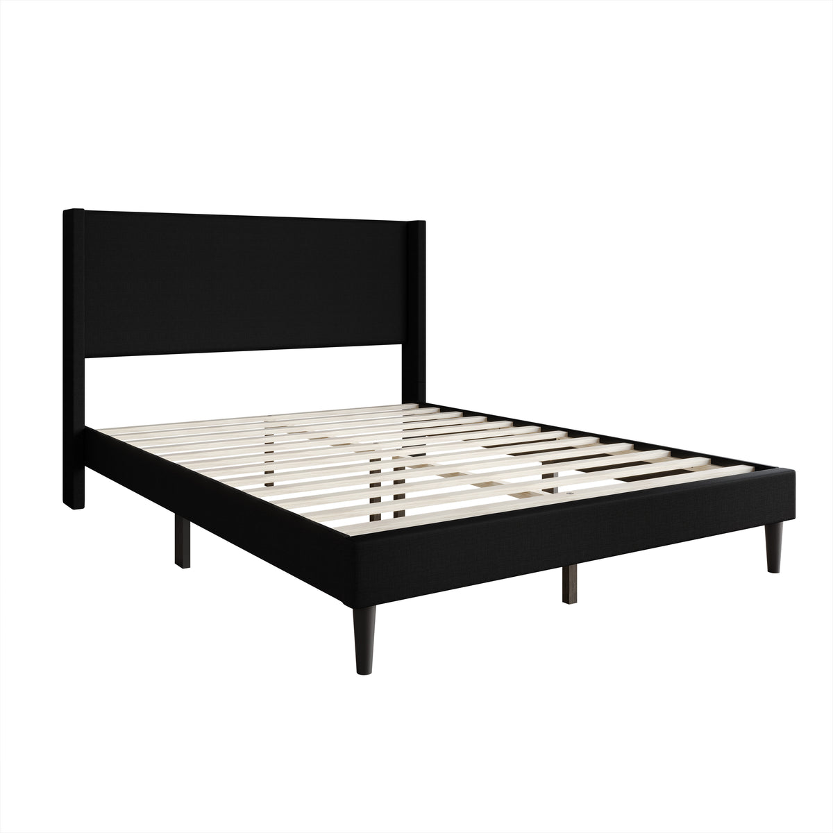 Home Design Bangor Upholstered Wingback Platform Bed, Linen, Sturdy Wood Frame, No Box Spring Required