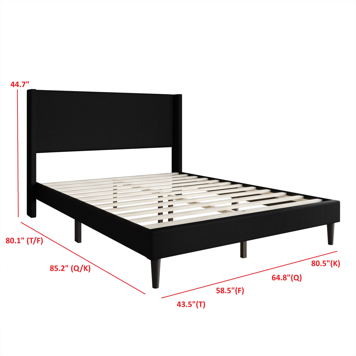 Home Design Bangor Upholstered Wingback Platform Bed, Linen, Sturdy Wood Frame, No Box Spring Required