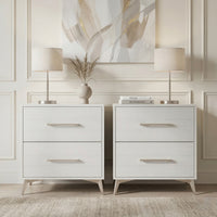 Home Design Lakewood 2 Drawer Nightstand (Set of 2) with Linear Handles and Metal Legs, Easy Assembly