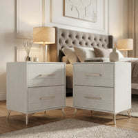 Home Design Lakewood 2 Drawer Nightstand (Set of 2) with Linear Handles and Metal Legs, Easy Assembly
