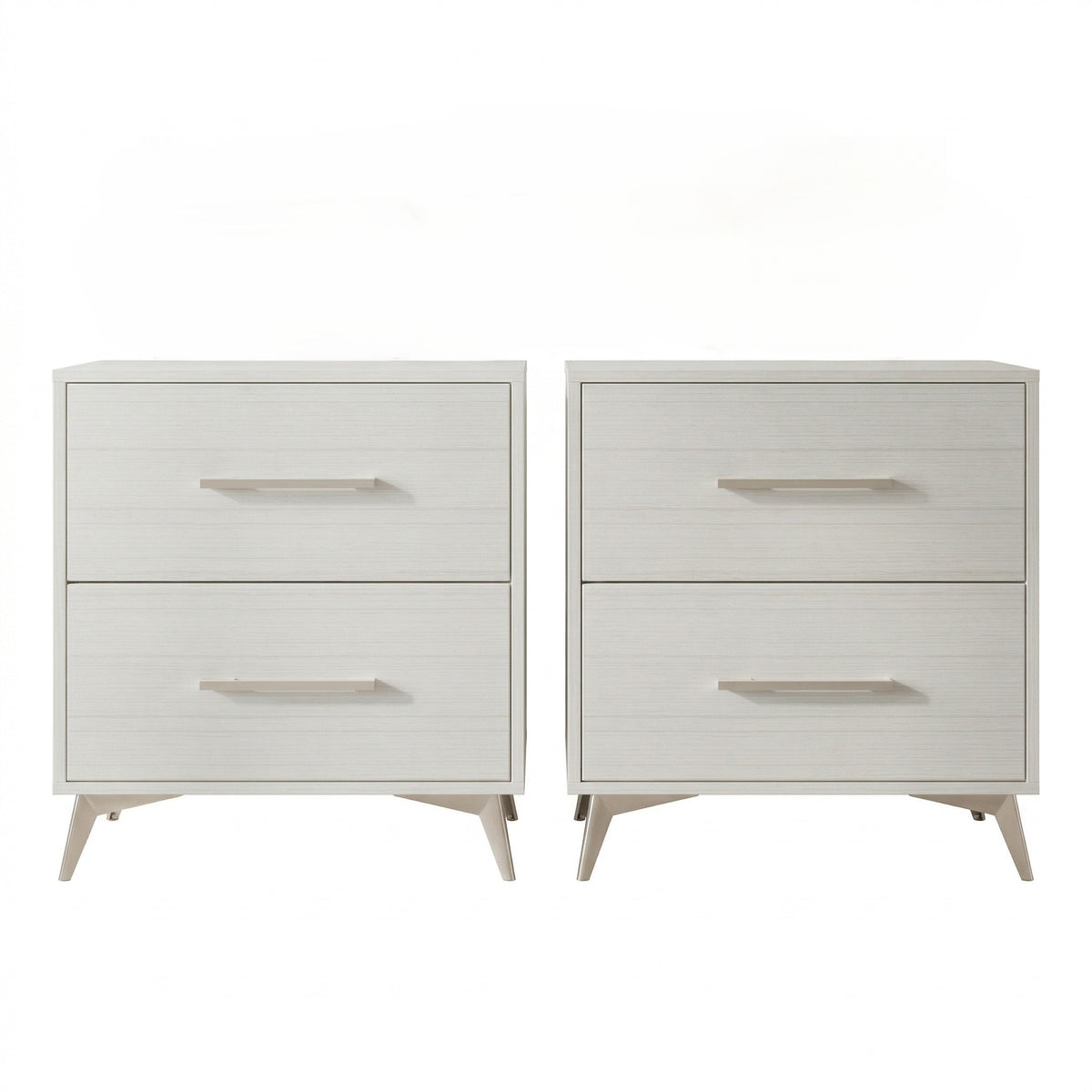 Home Design Lakewood 2 Drawer Nightstand (Set of 2) with Linear Handles and Metal Legs, Easy Assembly