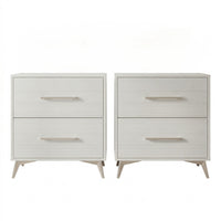Home Design Lakewood 2 Drawer Nightstand (Set of 2) with Linear Handles and Metal Legs, Easy Assembly