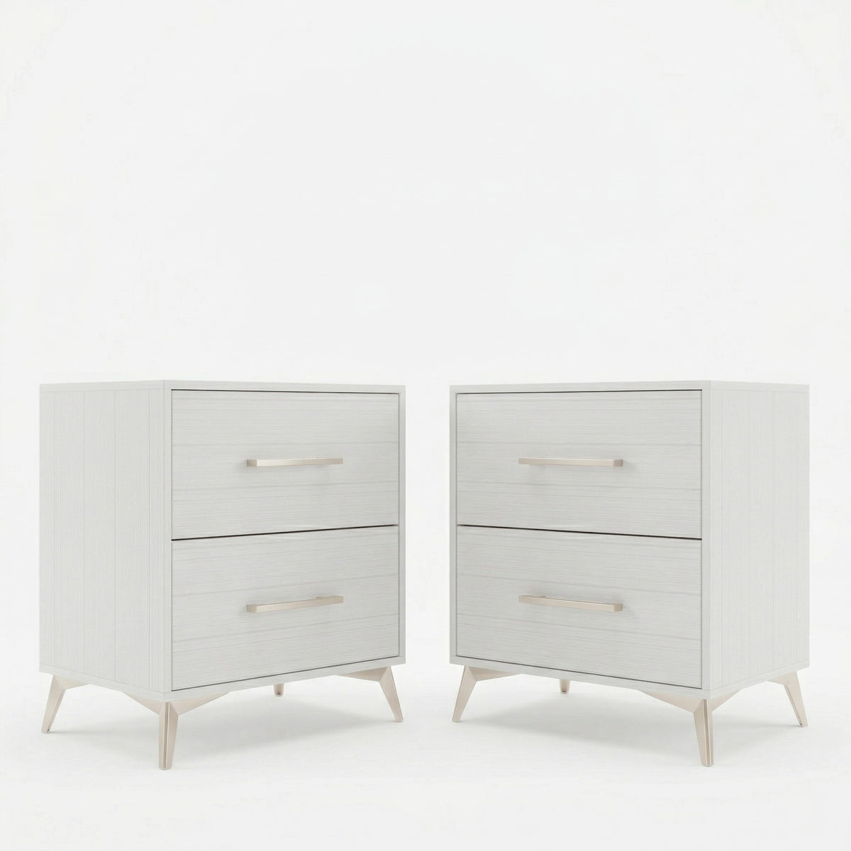 Home Design Lakewood 2 Drawer Nightstand (Set of 2) with Linear Handles and Metal Legs, Easy Assembly