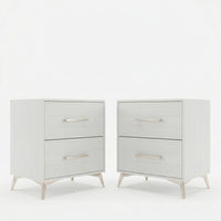 Home Design Lakewood 2 Drawer Nightstand (Set of 2) with Linear Handles and Metal Legs, Easy Assembly