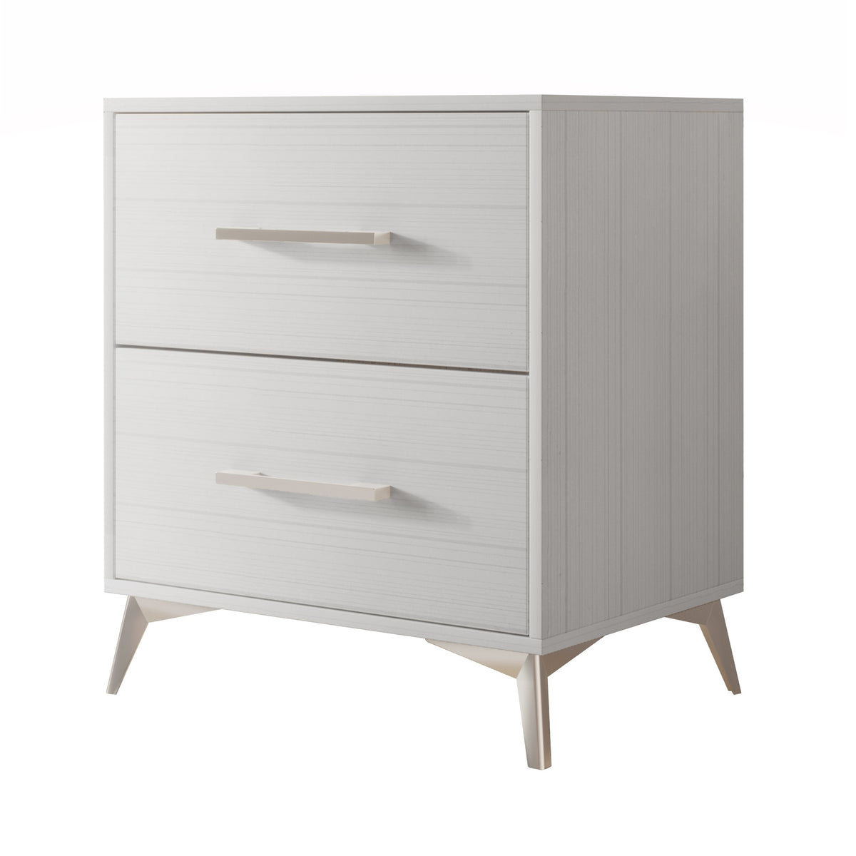 Home Design Lakewood 2 Drawer Nightstand (Set of 2) with Linear Handles and Metal Legs, Easy Assembly