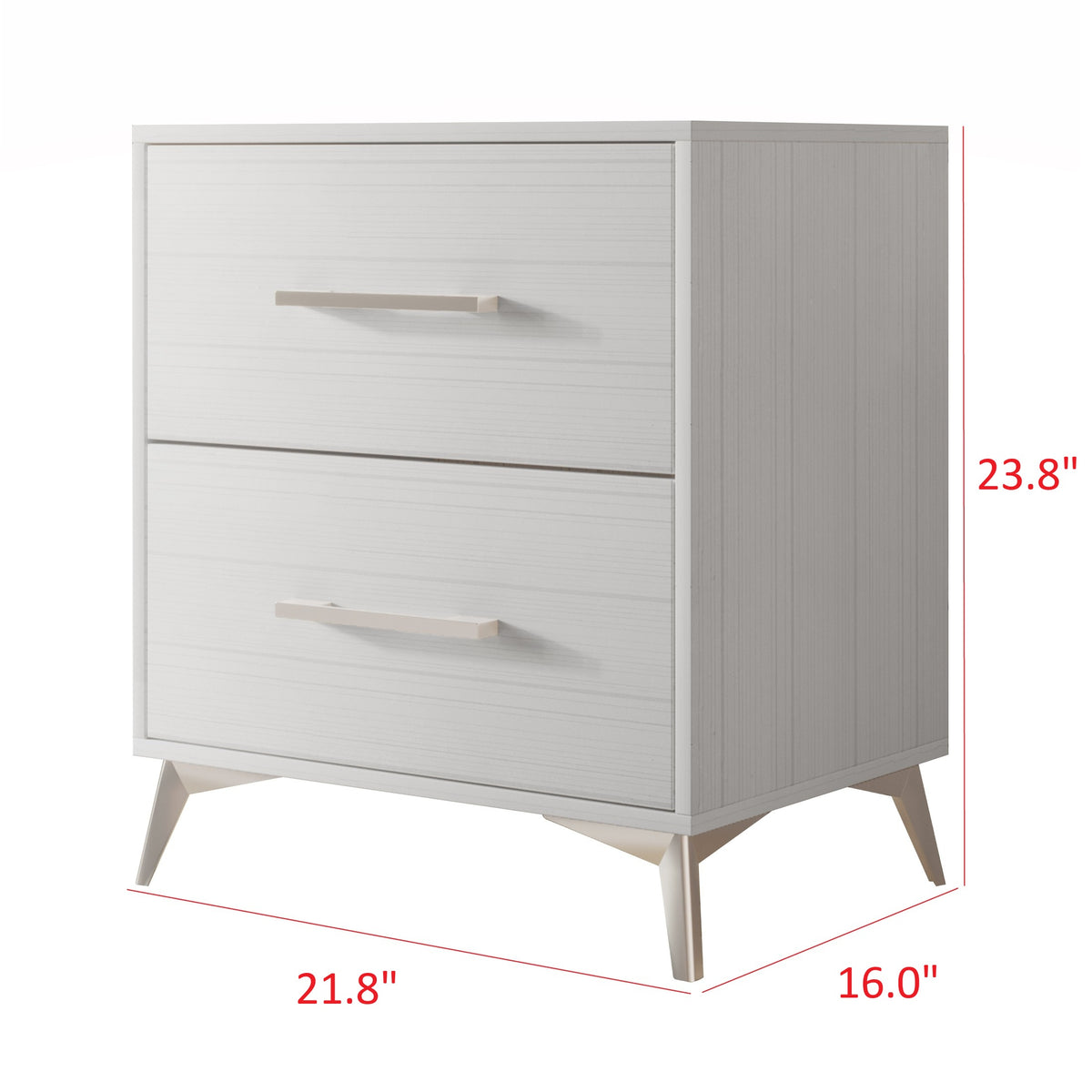 Home Design Lakewood 2 Drawer Nightstand (Set of 2) with Linear Handles and Metal Legs, Easy Assembly