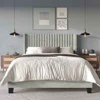 Home Design Ashland Velvet Upholstered Panel Bed Frame with Wingback Headboard for Adult, Easy Assembly