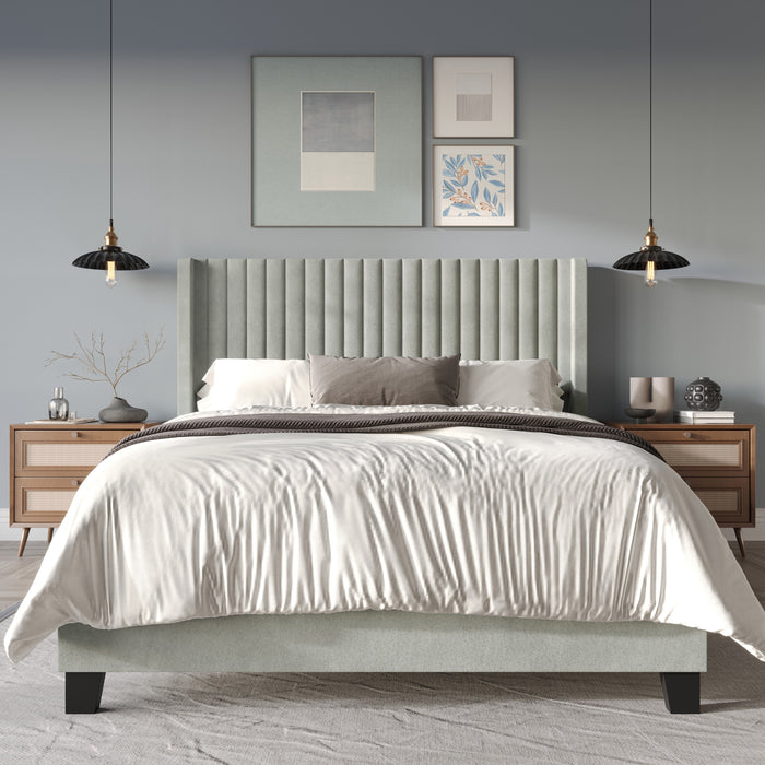 Home Design Ashland Velvet Upholstered Panel Bed Frame with Wingback Headboard for Adult, Easy Assembly