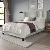 Home Design Ashland Velvet Upholstered Panel Bed Frame with Wingback Headboard for Adult, Easy Assembly