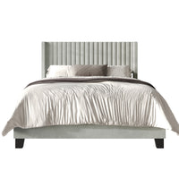 Home Design Ashland Velvet Upholstered Panel Bed Frame with Wingback Headboard for Adult, Easy Assembly